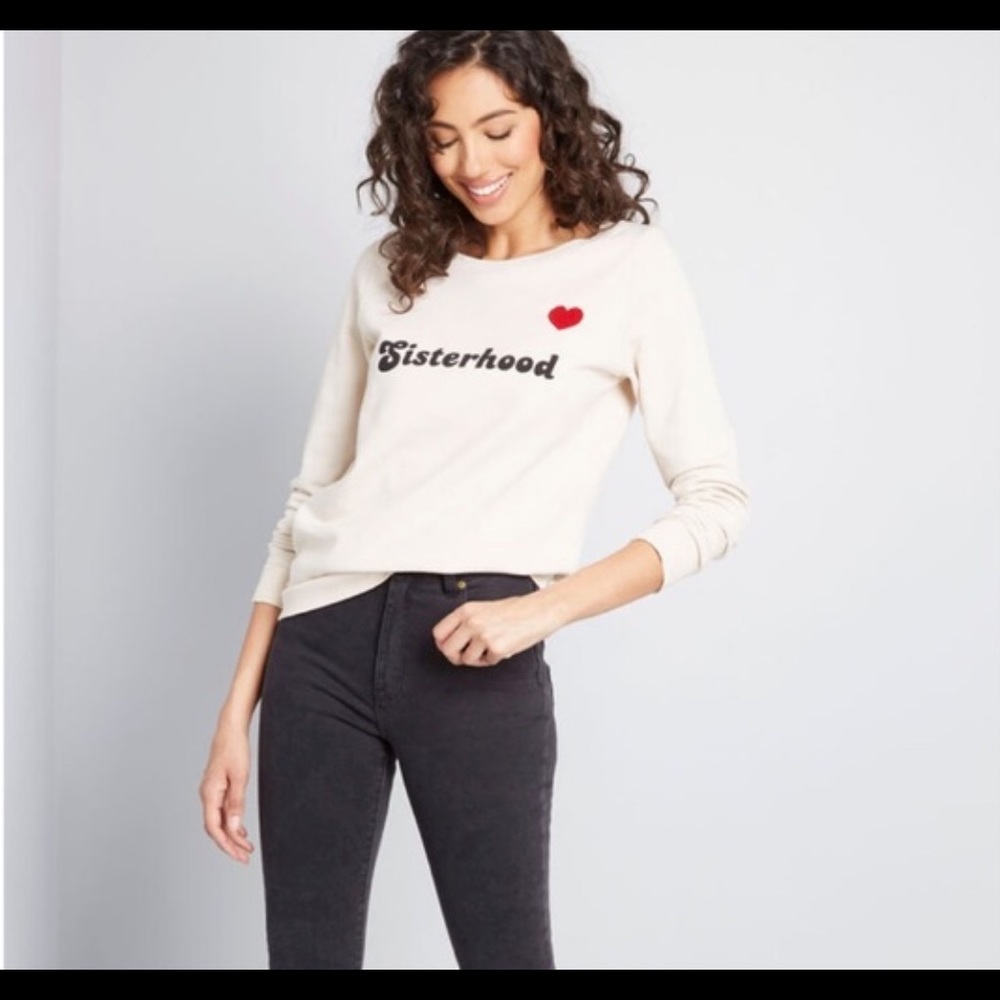 ModCloth Sisterhood cream crewneck sweatshirt